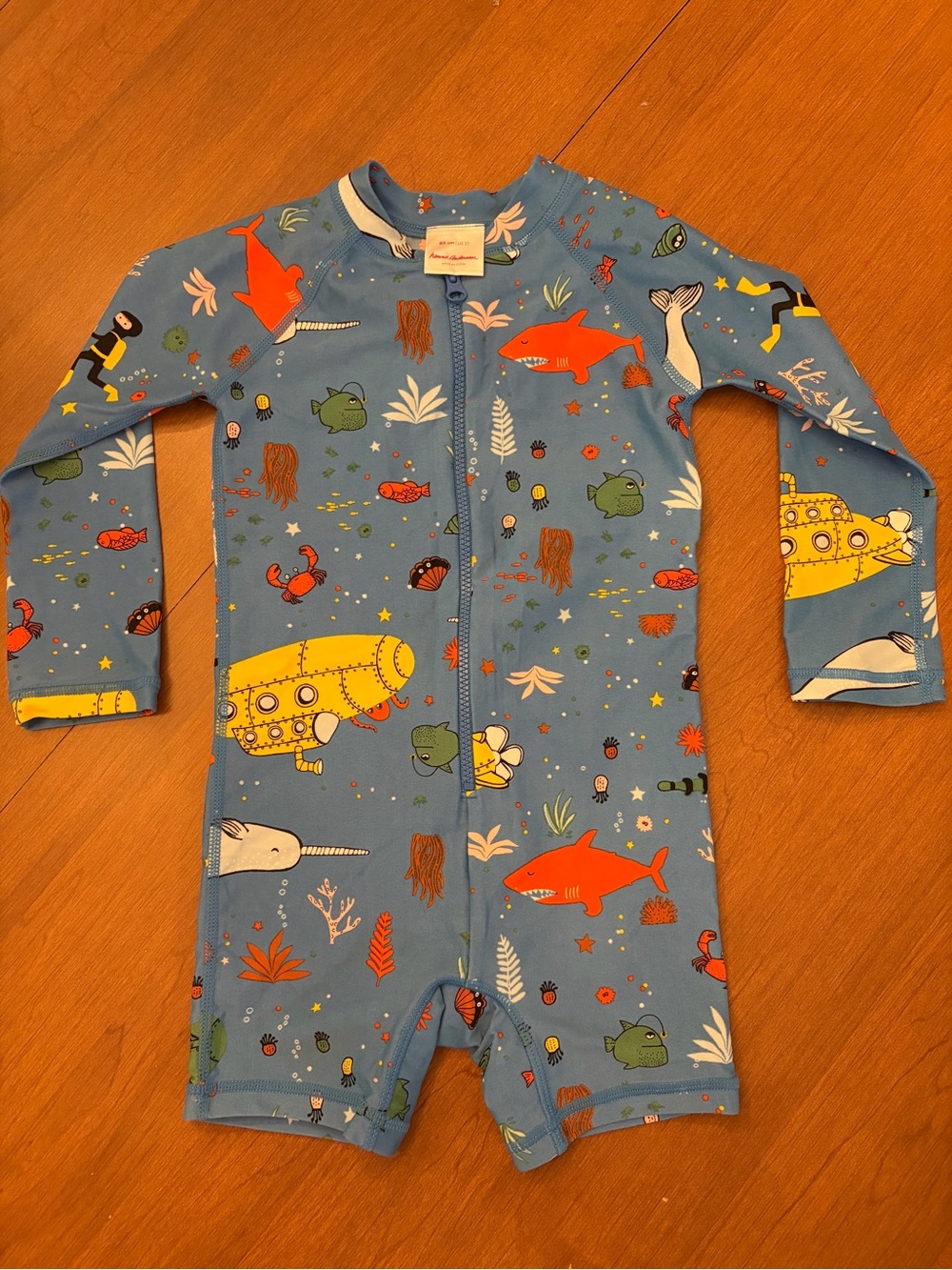 Hanna Andersson Kids Blue Ocean Adventure One-Piece Swimsuit - Long Sleeve